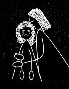 E' il disegno di una mamma che consola la sua bambina che piange
