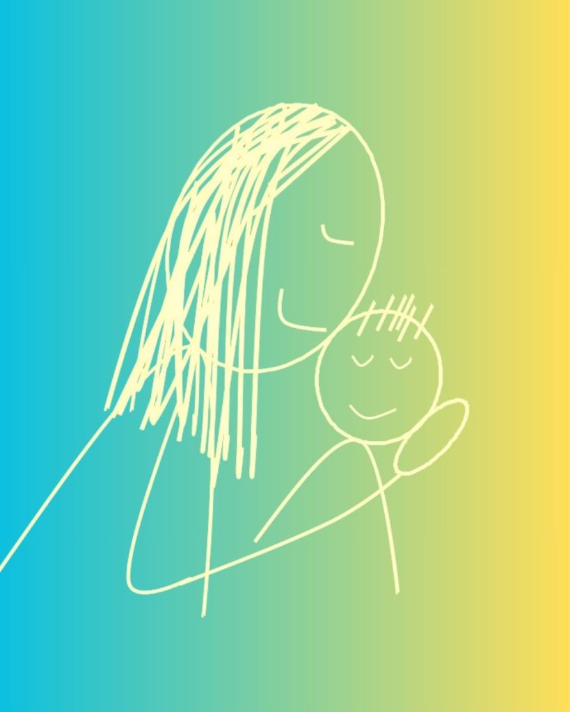E' il disegno di una mamma che avvicina a sé il viso del suo bambino: i figli sono le poesie più belle.