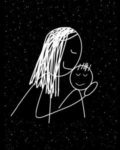 E' il disegno di una mamma che tiene il suo bambino guancia a guancia: figli, le poesie più belle