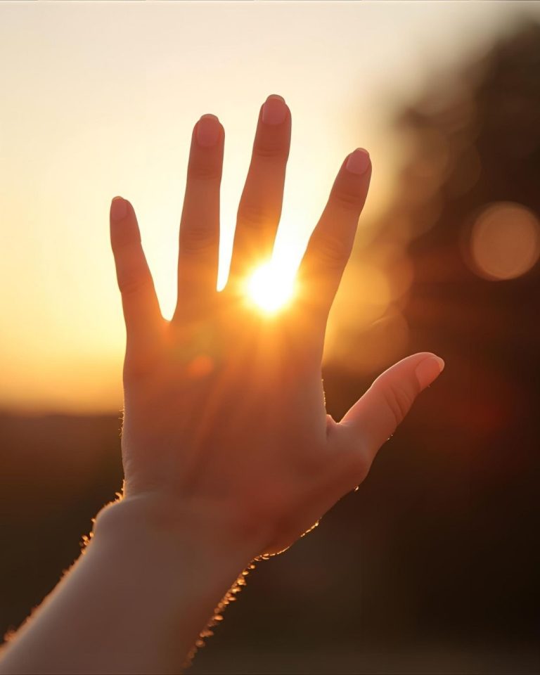 E' una mano femminile che si ripara dal sole e filtra i suoi raggi con le dita. Di poesia nel rialzarsi